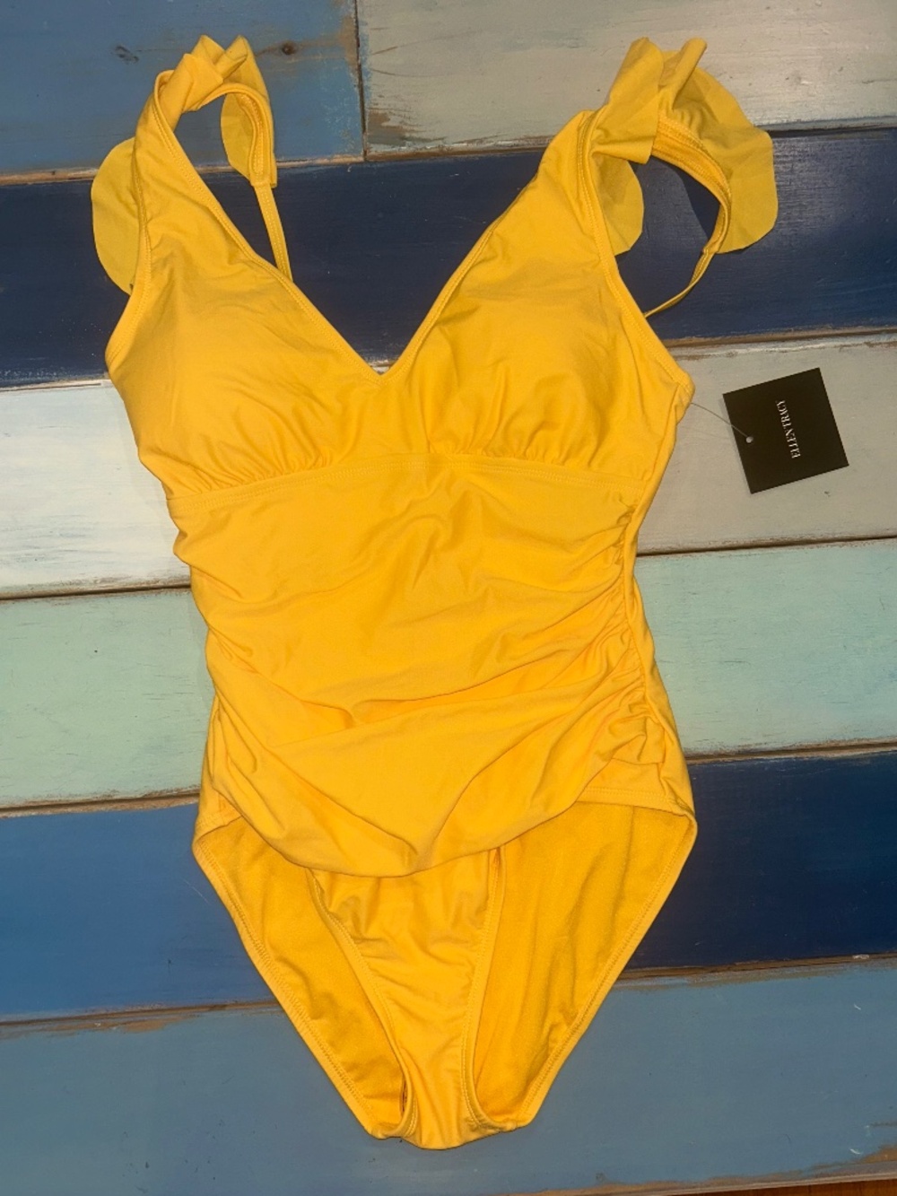 Ellen Tracy Golden Yellow Ruffle One-Piece Swimsuit Size 12 NWT
